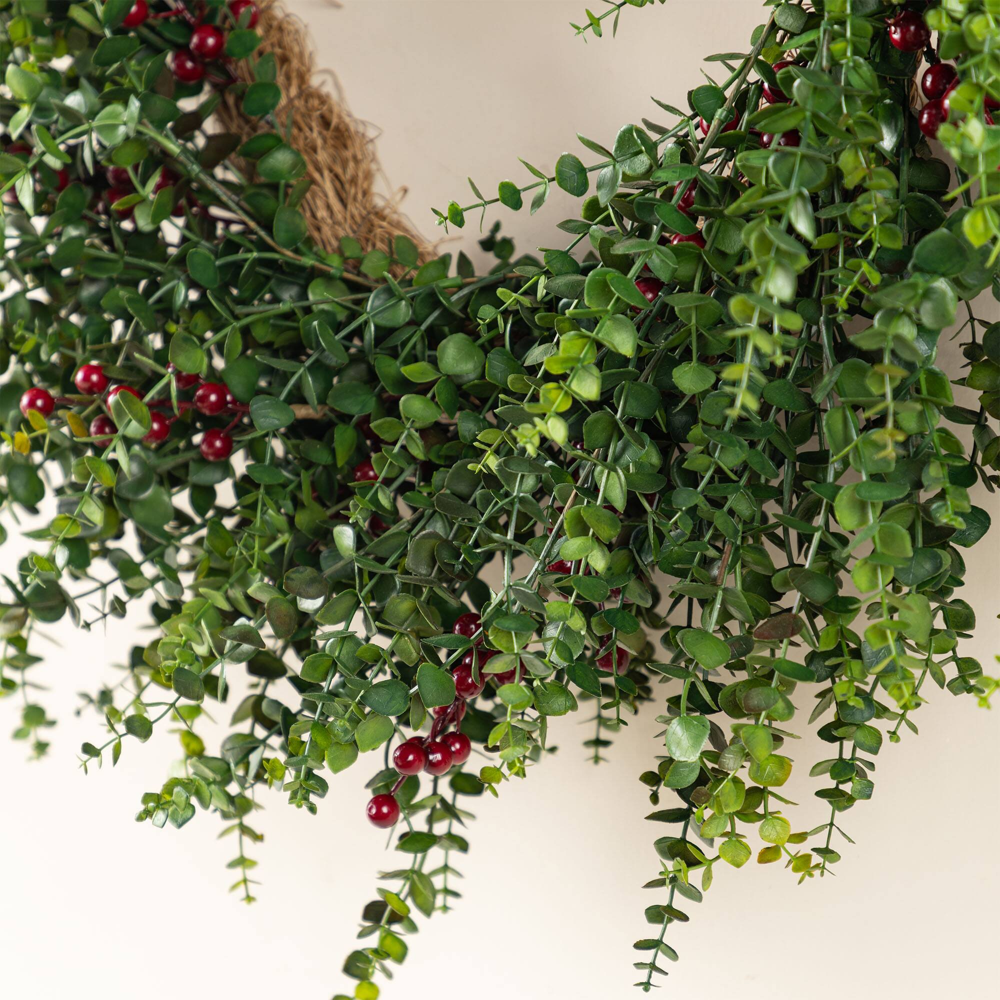 Glitzhome® 28"D Christmas Greenery PE Eucalyptus Wreath with Red Berries